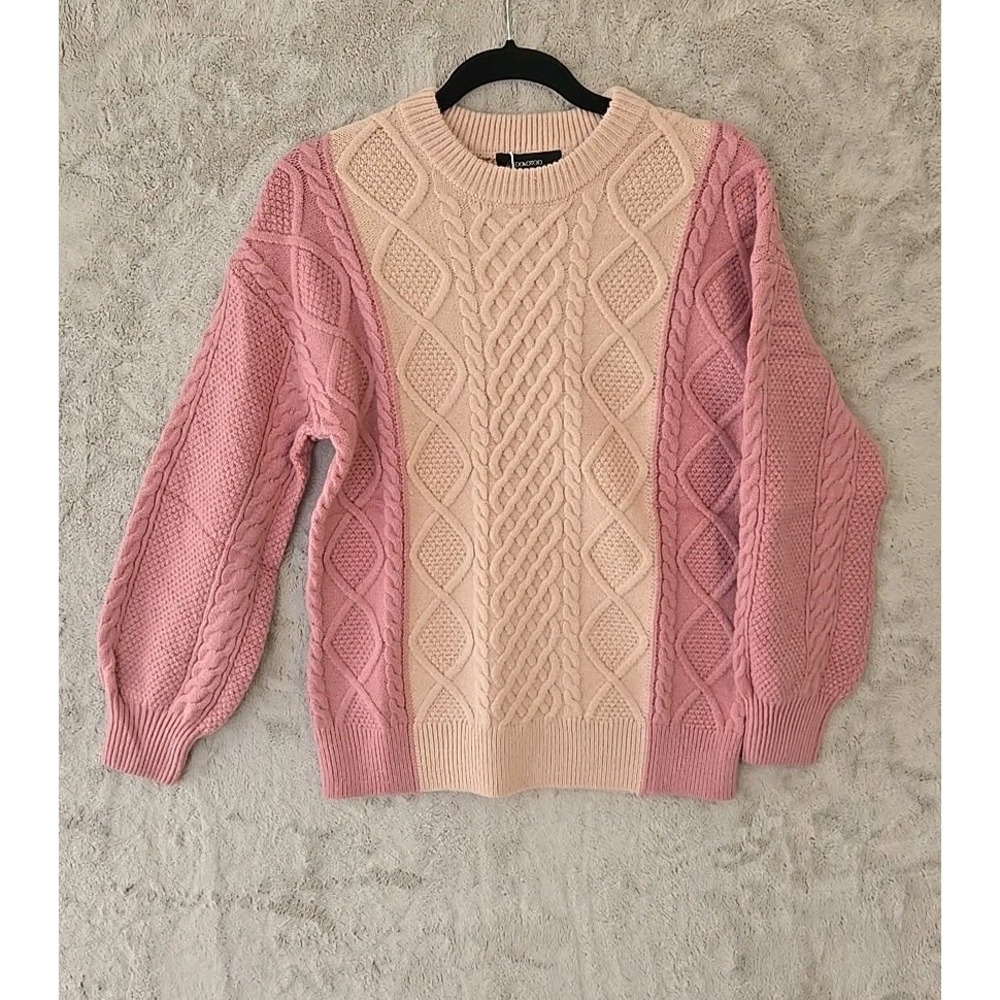 Dokotoo Sweaters women Crewneck Long Sleeve Cable Knit Pullover Pink Size S